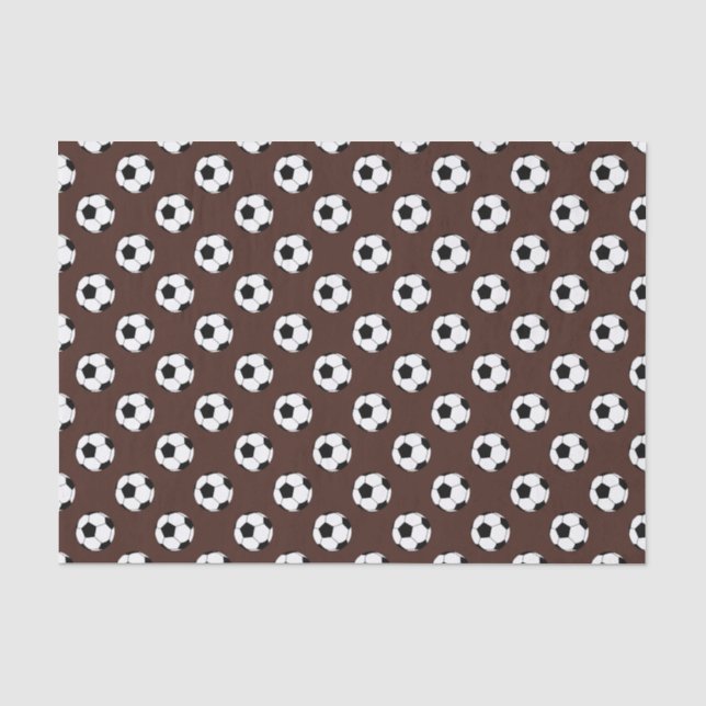 Papel De Seda Bolas de Futebol Preto/Branco em Marrom (Frente )