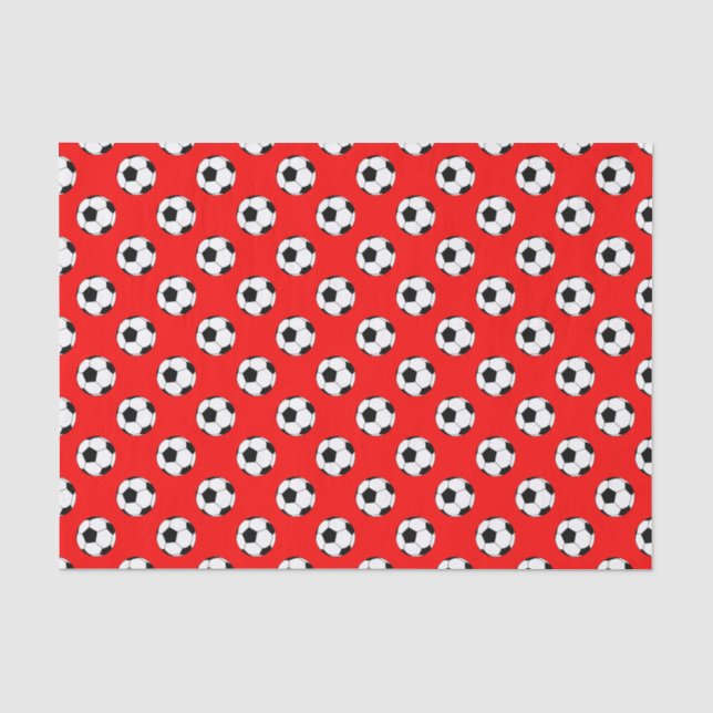 Papel De Seda Bolas de Futebol Preto/Branco em Vermelho (Frente )