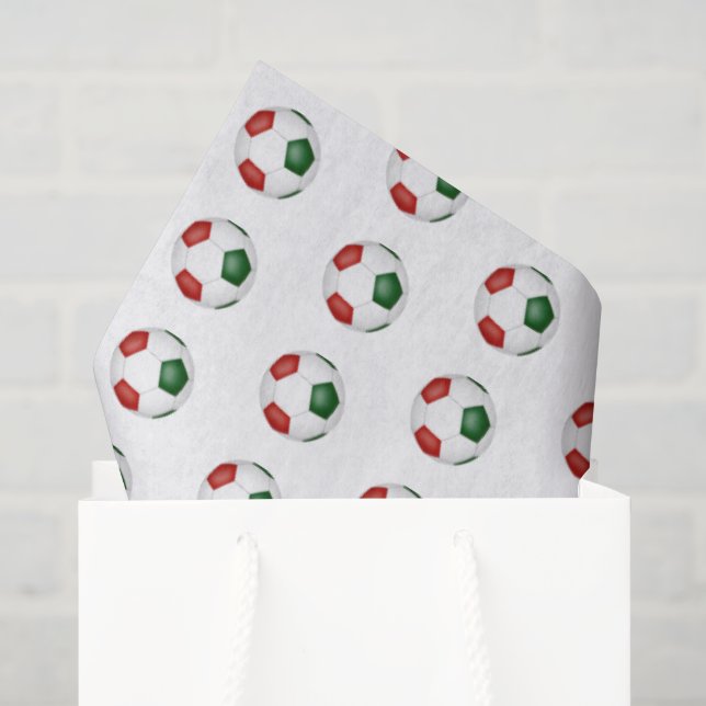 Papel De Seda bolas de futebol vermelhas e verdes padrão (Sacola de presentes)