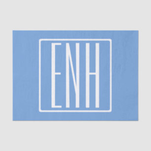 Papel De Seda Bold Modern 3 Iniciais Monograma Azul macio