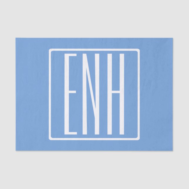 Papel De Seda Bold Modern 3 Iniciais Monograma | Azul macio (Frente )