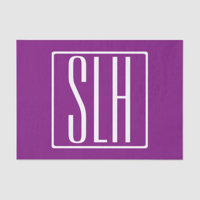 Papel De Seda Bold Modern 3 Iniciais Monograma | Branco e Roxo (Frente )