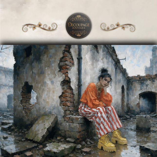 Papel De Seda Bold Urban Woman Red White Stripes Decoupage (Bold Urban Woman Red White Stripes Decoupage Tissue Paper)