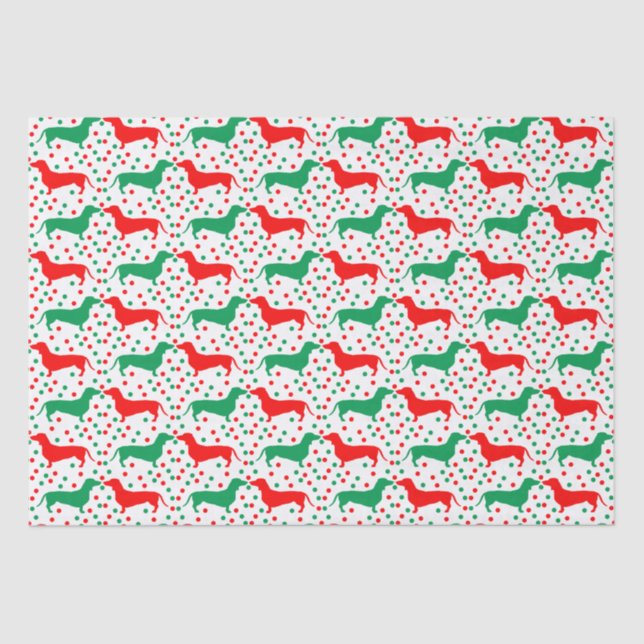 Papel De Seda Bolinhas Dachshund - Vermelho e Verde (Frente )