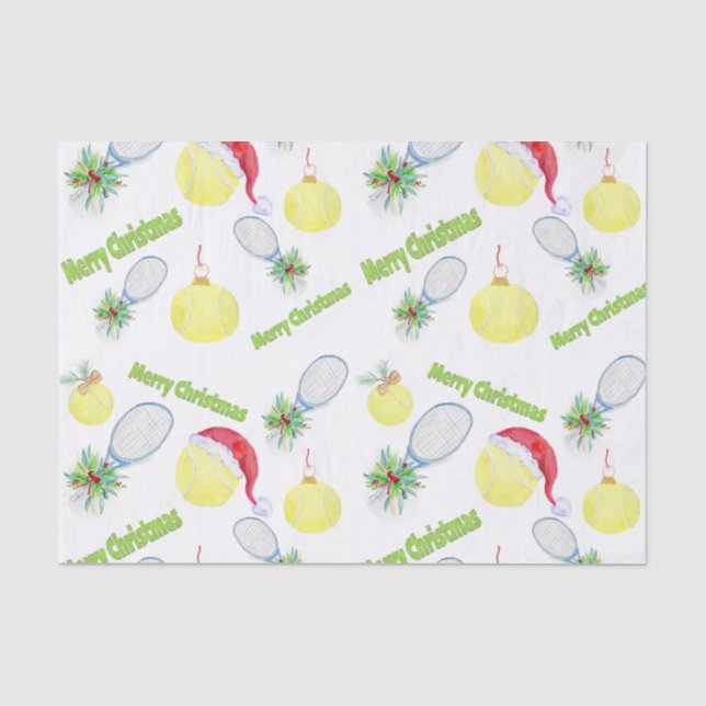 Papel De Seda Bolinhas de Tênis e Raquetes de Natal Aquarela (Frente )