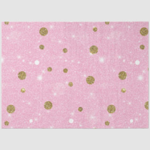 Papel De Seda Bolinhas Douradas cor-de-rosa claro e branco