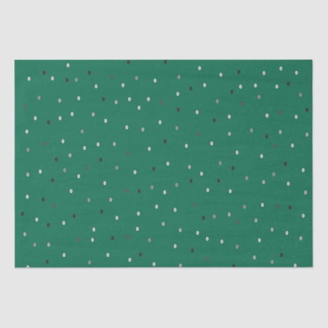 Papel De Seda Bolinhas prateadas em verde (Frente )