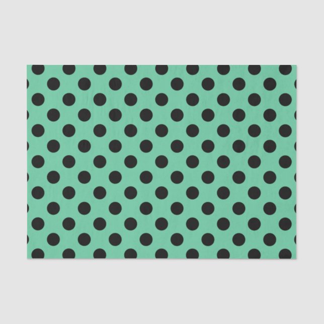 Papel De Seda Bolinhas pretas em verde-menta (Frente )
