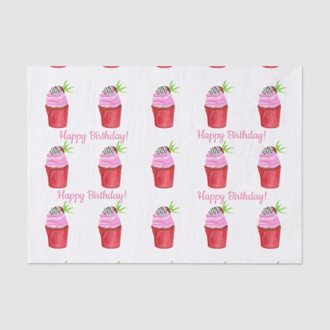 Papel De Seda Bolo de Aniversário Morango Aquarela (Frente )