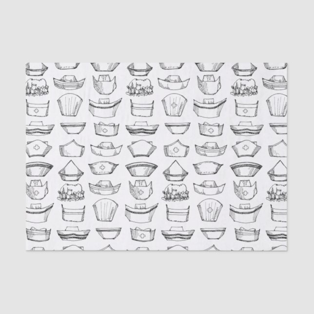 Papel De Seda Boné de Enfermeiro Padrão Preto e Branco (Frente )