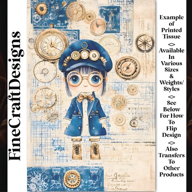 Papel De Seda Boneca Aquarela Steampunk Fofa, Decoupage Azul BH8 (Criador carregado)