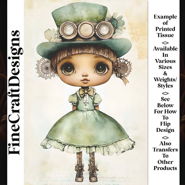 Papel De Seda Boneca Steampunk Vestido Verde & Chapéu AM5 Decoup (Criador carregado)