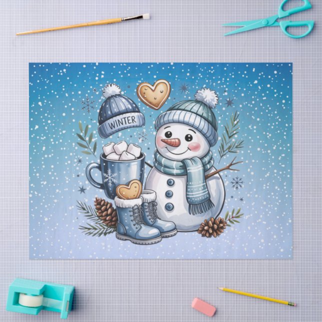 Papel De Seda Boneco de Neve Aconchegante de Inverno (Arte )