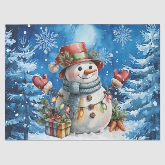 Papel De Seda Boneco de Neve Azul de Natal de Inverno Fofo  (Frente )