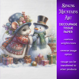 Papel De Seda Boneco de Neve Caprichoso e Decoupage de Rato de N