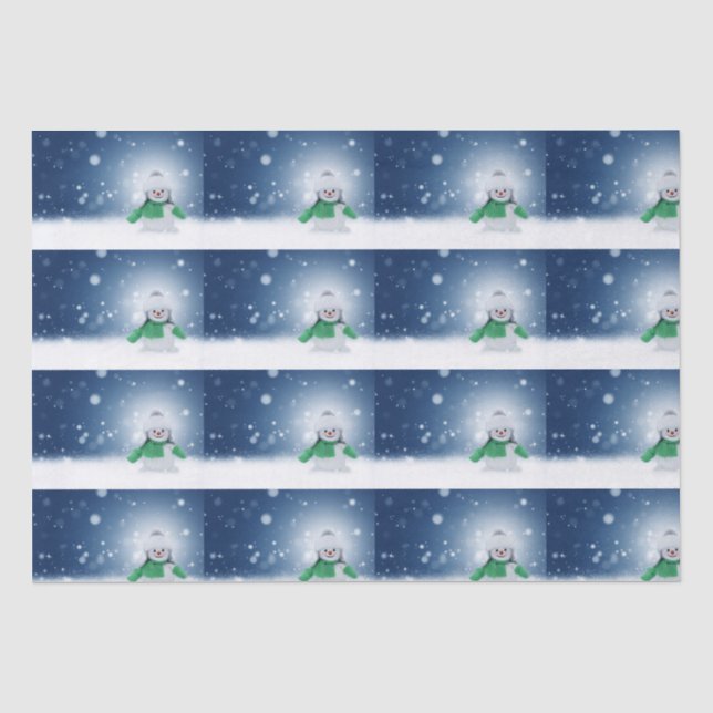 Papel De Seda Boneco de neve com um cachecol verde (Frente )