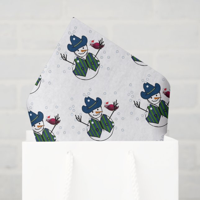 Papel De Seda Boneco de Neve de Natal com Chapéu de Cowboy (Sacola de presentes)