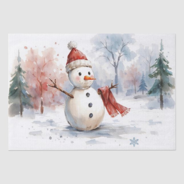 Papel De Seda Boneco de Neve em Aquarela (Frente )