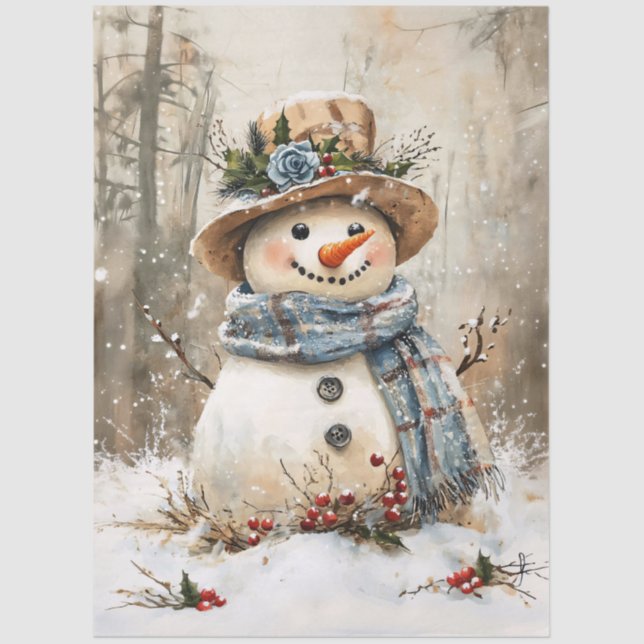 Papel De Seda Boneco de Neve Festivo na Decoupage da Floresta (Frente )