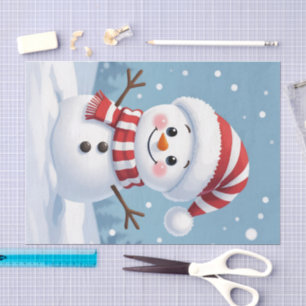 Papel De Seda Boneco de neve fofo com cachecol e chapéu