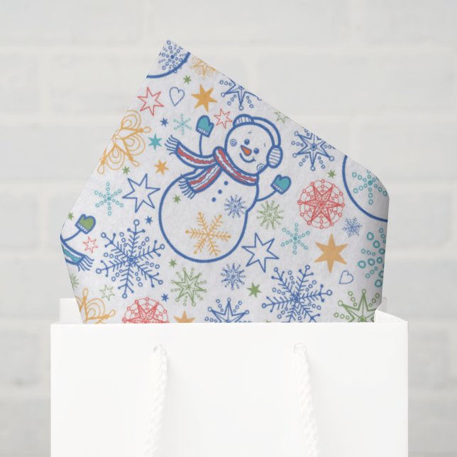 Papel De Seda Bonecos de Neve Azuis Felizes (Sacola de presentes)