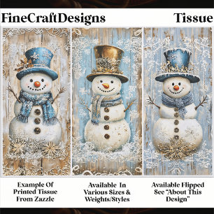 Papel De Seda Bonecos de Neve Shabby Chic Azul Dourado EL8R Deco