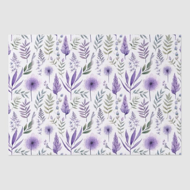 Papel De Seda Bonito Aquarela Lavanda Floral Puro Botânica (Frente )