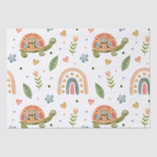 Papel De Seda Bonito Aquarela Tartaruga e Padrão Arco-Íris