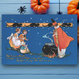 Papel De Seda Bonito Bruxa Vintage com Cauldron e Crianças