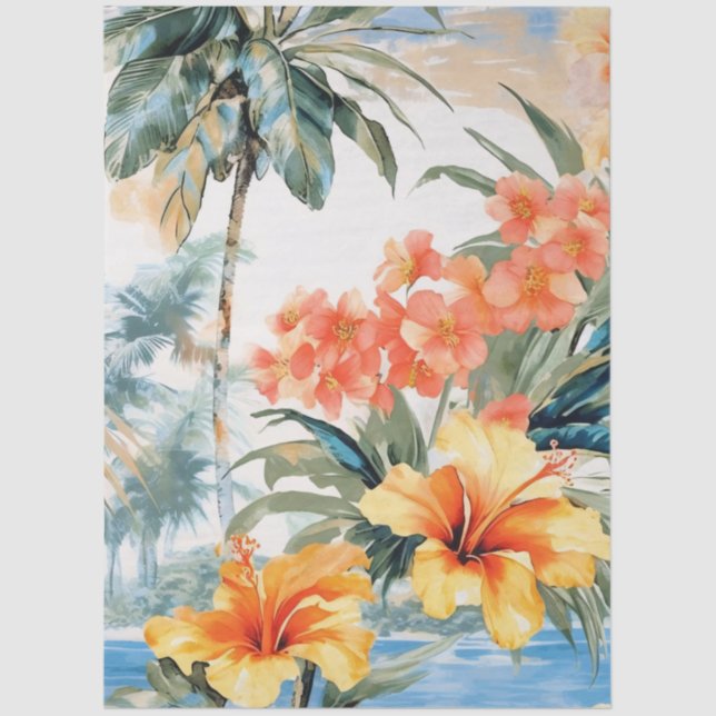 Papel De Seda Bonito Decoupage de Vista do Oceano Pastel (Frente )