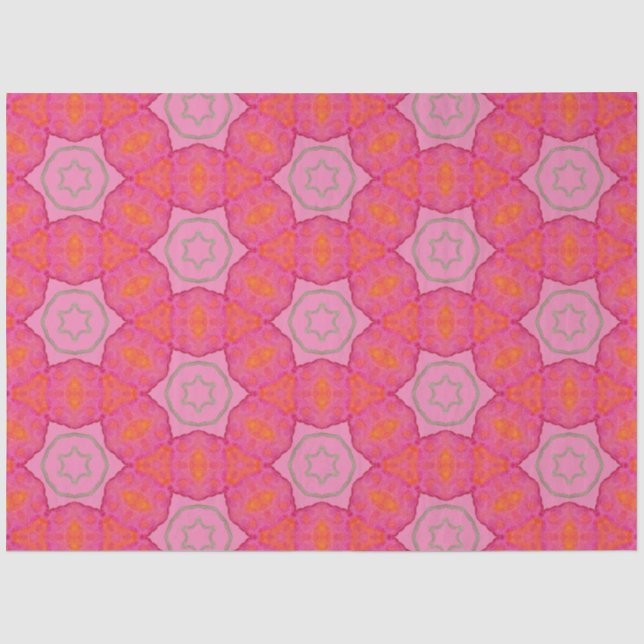 Papel De Seda Bonito estrelas rosadas, cor-de-rosa e laranja (Frente )