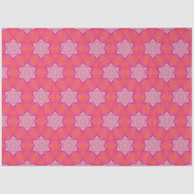 Papel De Seda Bonito estrelas rosadas rosa e laranja (Frente )