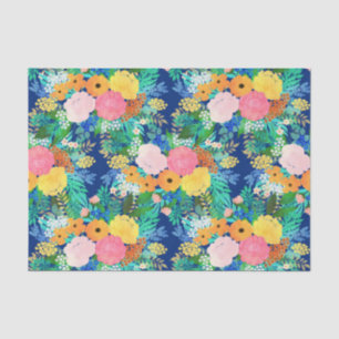 Papel De Seda Bonito flores cor-de-rosa e laranja - tinta azul c
