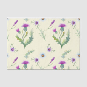 Papel De Seda Bonito flores roxas, fundo amarelo