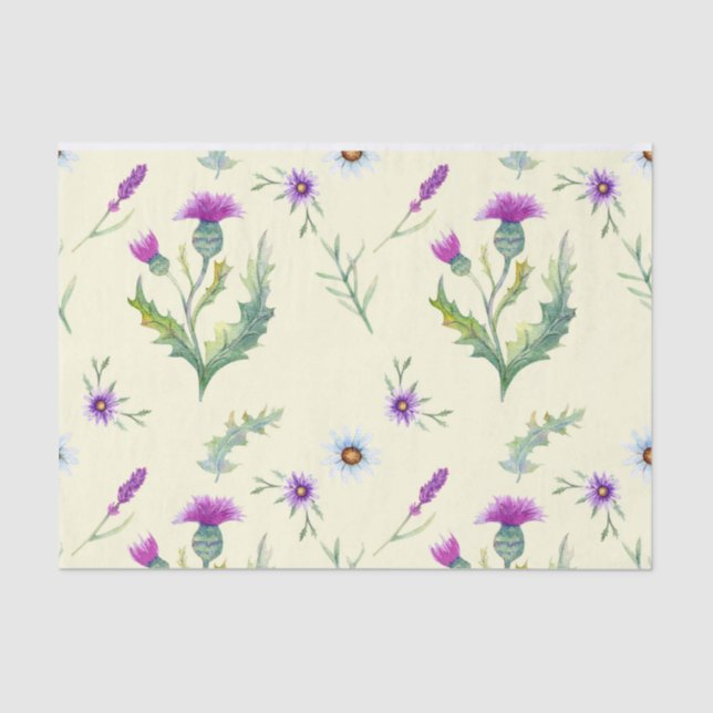 Papel De Seda Bonito flores roxas, fundo amarelo (Frente )