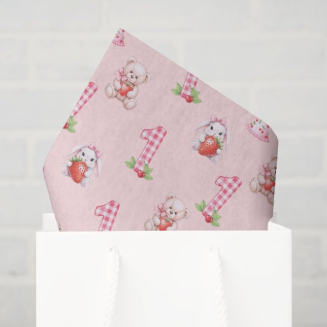 Papel De Seda Bonito Gingham Rosa, Bunnies e Ursos! (Sacola de presentes)