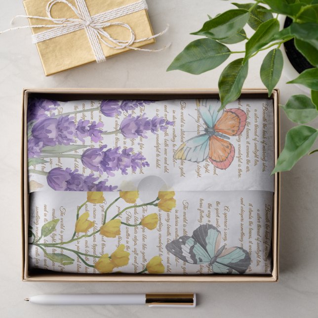 Papel De Seda Bonito Letras escritas à mão Branco botânico (Presente)