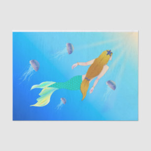 Papel De Seda Bonito Mermaid Princess Nadando na Superfície