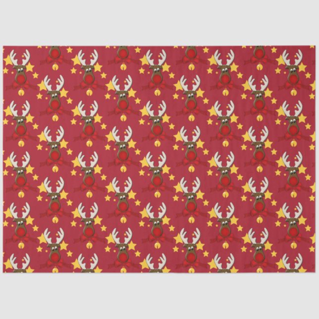 Papel De Seda Bonito Natal Rudolph Reindeer Vermelho (Frente )