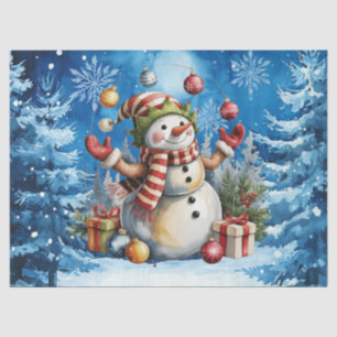 Papel De Seda Bonito Papai Noel de Inverno Azul de Natal