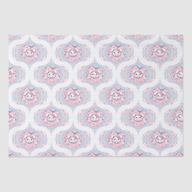 Papel De Seda Bonito Pastel Kawaii Bunny Dot Mandala Retro Ogee (Frente )