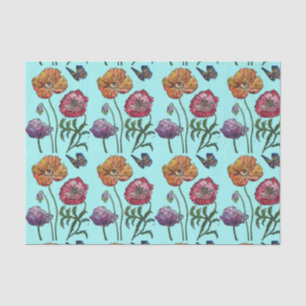 Papel De Seda Bonito Pópia Floral Aqua Padrão Aqua
