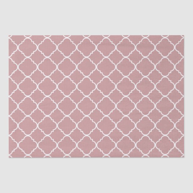 Papel De Seda Bonito Quatrefoil Rosa e Branco (Frente )