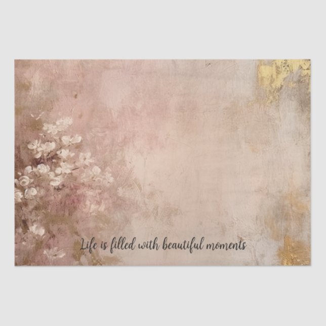 Papel De Seda Bonito Rosa Dourado Paint Floral (Frente )