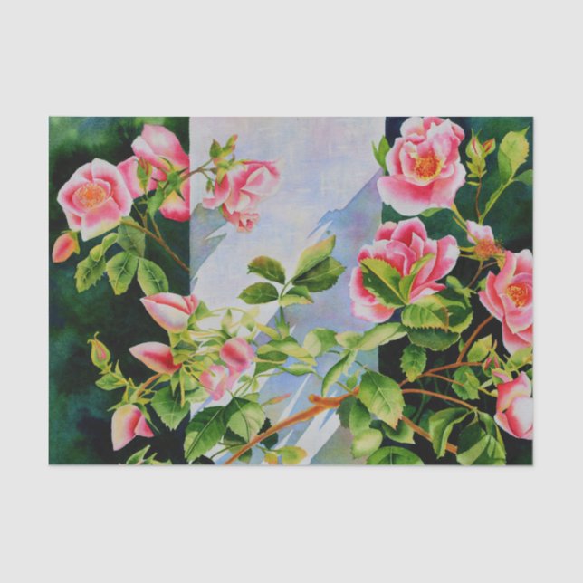 Papel De Seda Bonito rosa, rosas vermelhas, flor aquarela (Frente )