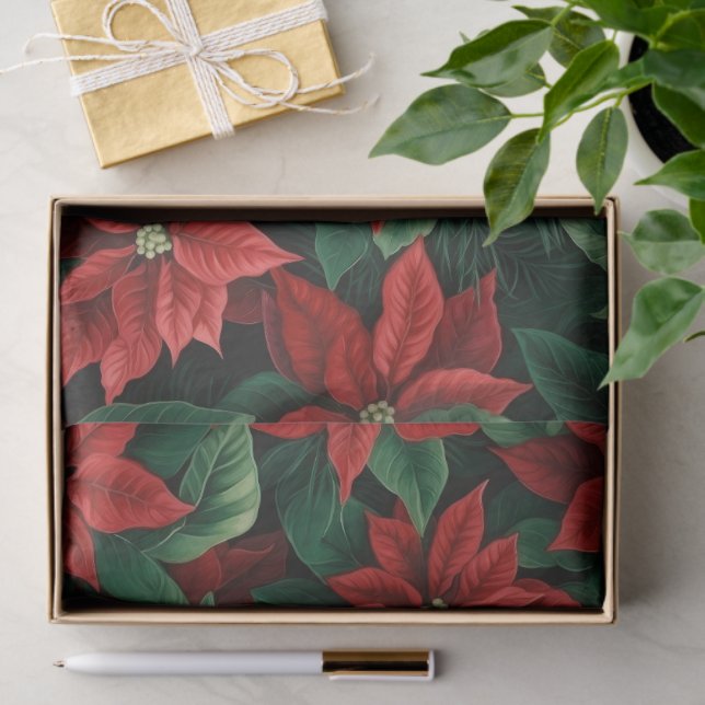 Papel De Seda Bonito, Vermelha e Verde, Poinsettias Digitais (Presente)