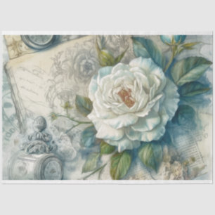 Papel De Seda Bonito Vintage Azul Inspirada na Desumidade Floral