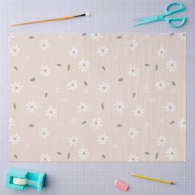 Papel De Seda Bonitos Botões Florais de Margarida e Folhagem (Arte )