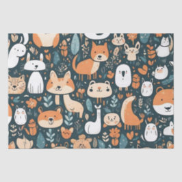 Papel De Seda Bons animais divertem-se com decor design verde