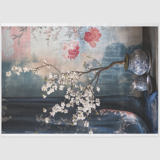Papel De Seda Bonsai Oriental Floral Natureza-Morta (Frente )